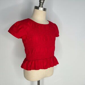 100% Cotton Red Smocked Blouse Girls Size 6/7
